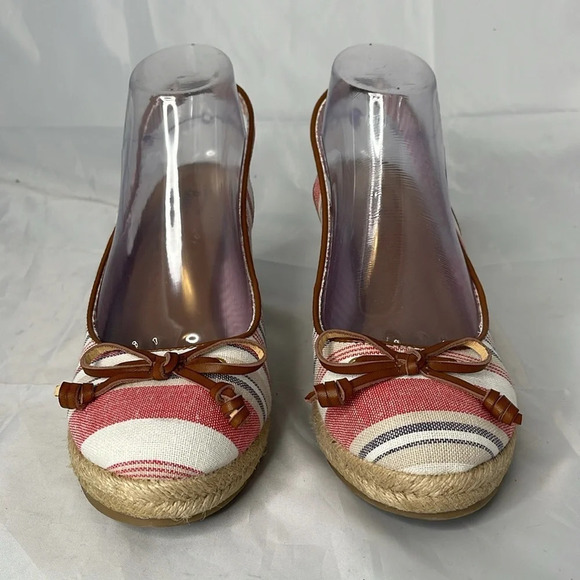 G.H. BASS & CO Kim Stripe Wedge Espadrille  Slingback Linen Coastal Beachy 9 - Picture 4 of 16